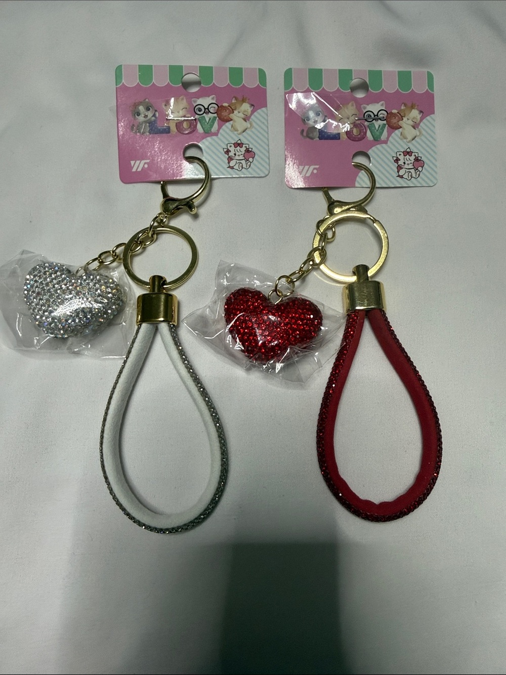 Set of 2 Sparkle Heart Keychain Wristlet - Red and Silver